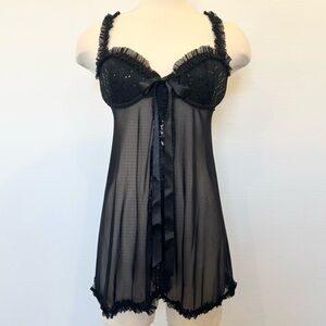 NWT Y2K Victoria’s Secret Sequin Flyaway Babydoll Nightie Empire Waist 36C L 🔥